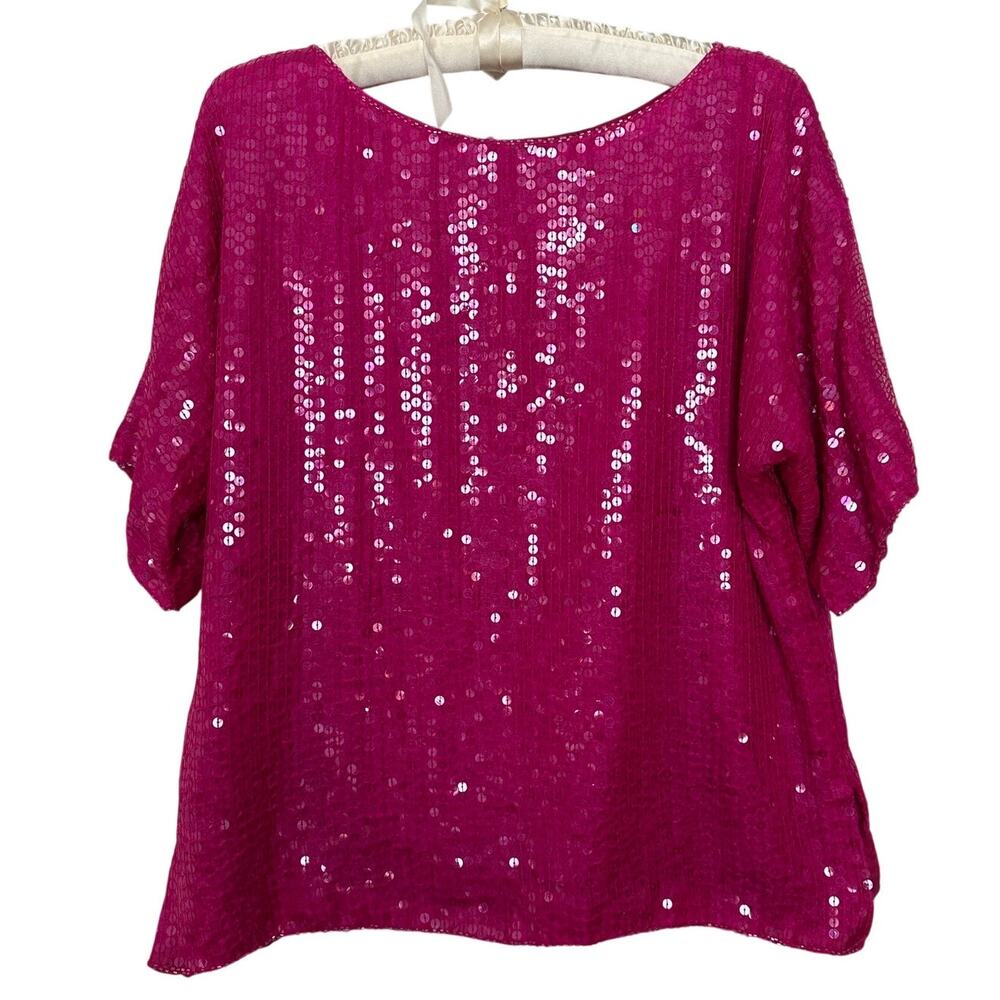 Hot Pink Sequin 100% Silk Small Made in India Blouse Jewel Queen Party Going Out